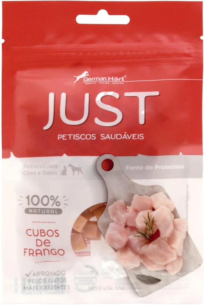 Petisco saudável JUST cubos de frango para gato